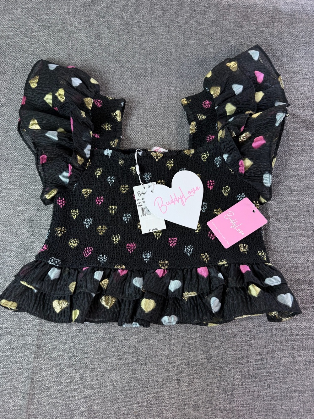 TYLER TWEEN OUTFIT SET - FOIL HEARTS Black Heart-Print Ruffle Kids Dress - Picture 13 of 14